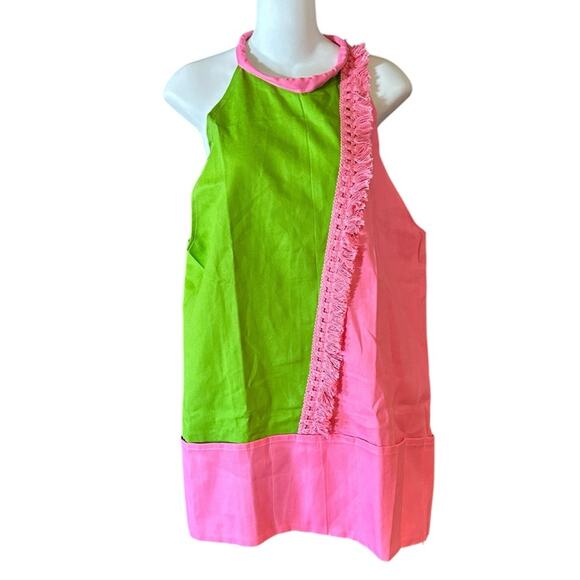 Pink and Green Mod Style Apron Wired Neckline and Pockets all Around - Picture 1 of 4
